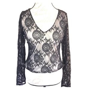 SJS | Lace Cropped Long-Sleeved Blouse Top